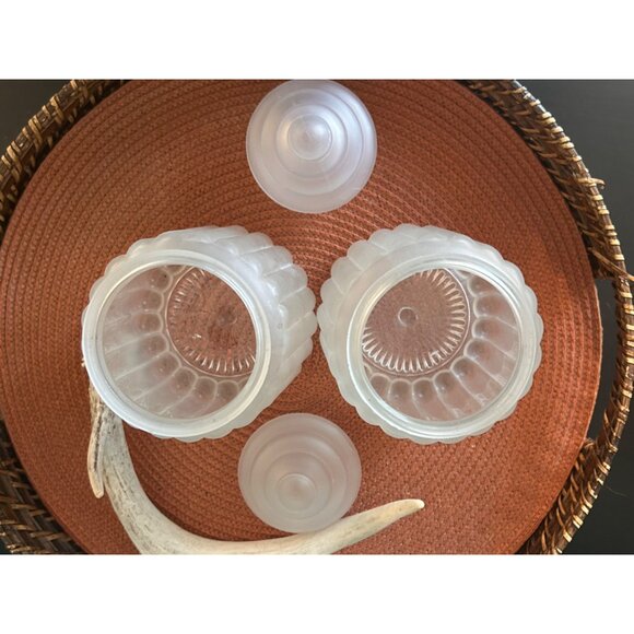 Vintage Ribbed Frosted Glass Decor Jars With Lids Lot of 2 Vanity Table Decor - Picture 6 of 7
